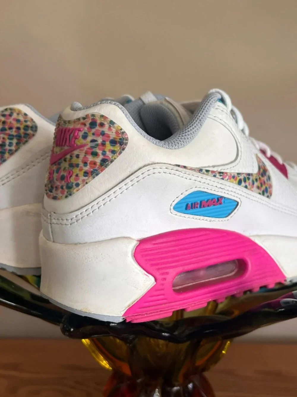 Nike Air Max 90 LTR SE ( GS ) Youth 6.5 Polka Dot White/Pink/Blue (DV1843 100)